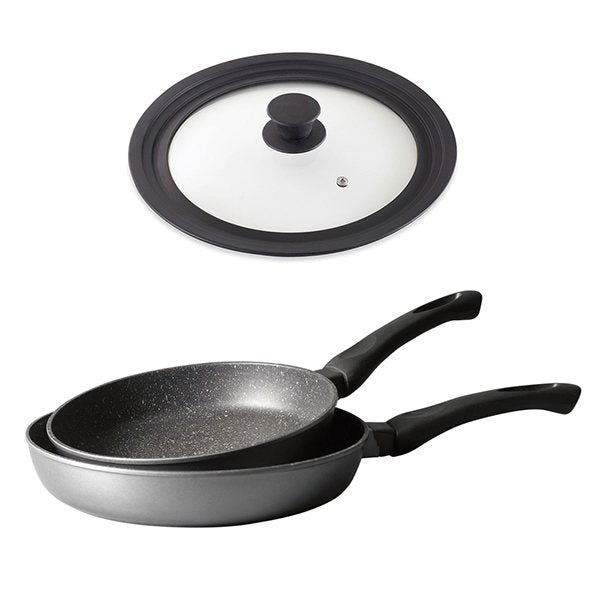 Lot 2 poêles revêtement Dur comme la pierre 24 et 28 cm et couvercle multidiamètre Mathon - Mathon - 1