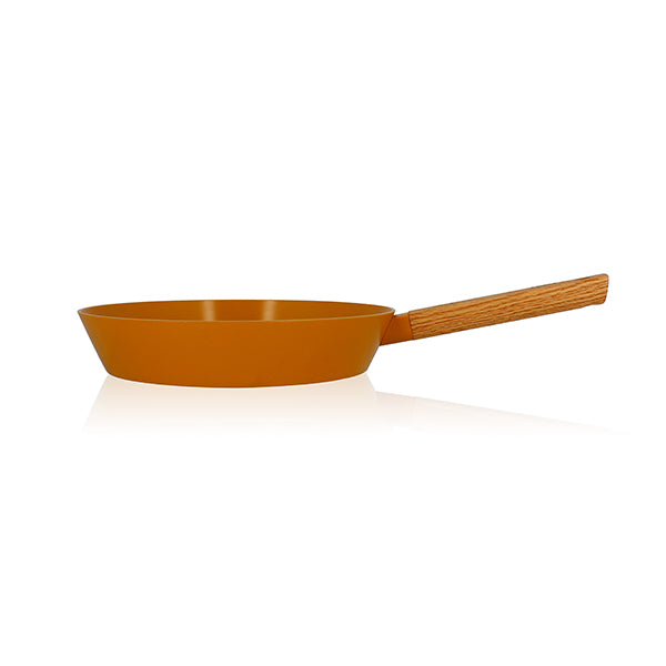 Poêle Ector induction aluminium revêtu manche en bois 28 cm jaune Ogo - Mathon - 1