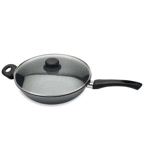 Wok revêtement Dur comme la pierre 28 cm et couvercle en verre Mathon - Mathon - 1