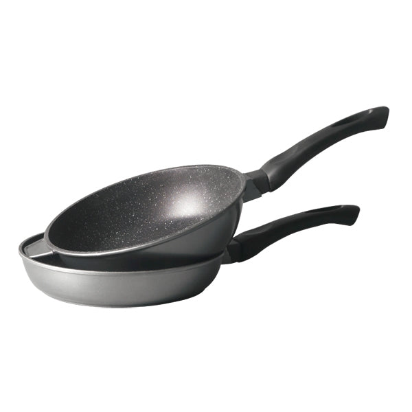 Lot poêle et sauteuse revêtement Dur comme la pierre 24 cm et couvercle en verre Mathon - Mathon - 2