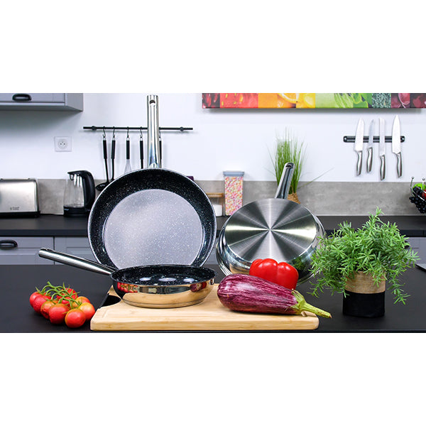 Lot de 3 poêles en inox avec revêtement céramique 20, 24 et 28 cm  Kitchenpro - Mathon - 6