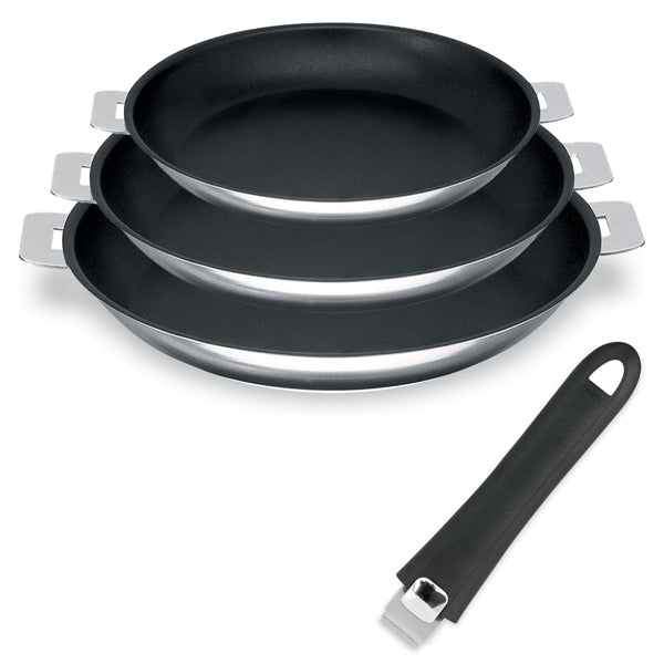 Lot 3 poêles inox antiadhérentes Mutine 20, 24 et 26 cm et manche amovible Cristel Cristel - Mathon - 1