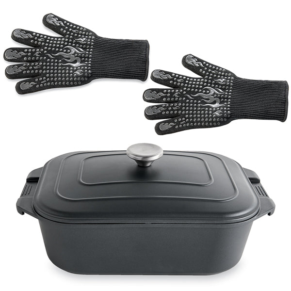 Lot cocotte légère rectangulaire 7,7 L en fonte d’aluminium 34,5 cm et 2 gants antichaleur grand modèle Mathon - Mathon - 1