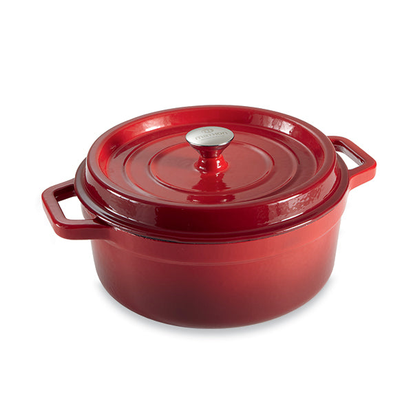 Lot cocotte en fonte ronde rouge 28 cm 5,6 L et 2 gants anti-chaleur grand modèle (taille 10) Mathon - Mathon - 3