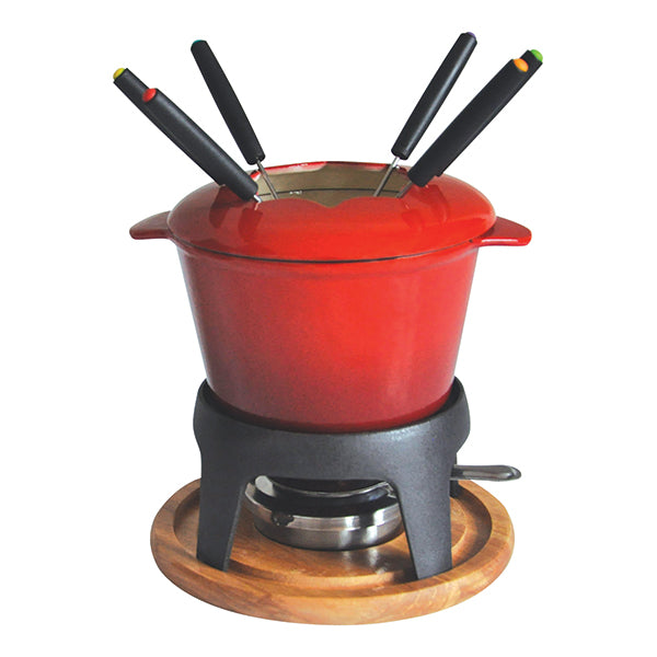 Service à fondue 6 personnes en fonte rouge 385050 Baumalu - Mathon