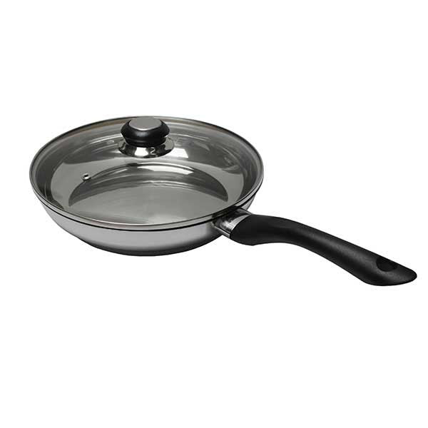 Poêle inox avec couvercle en verre 24 cm Baumalu - Mathon