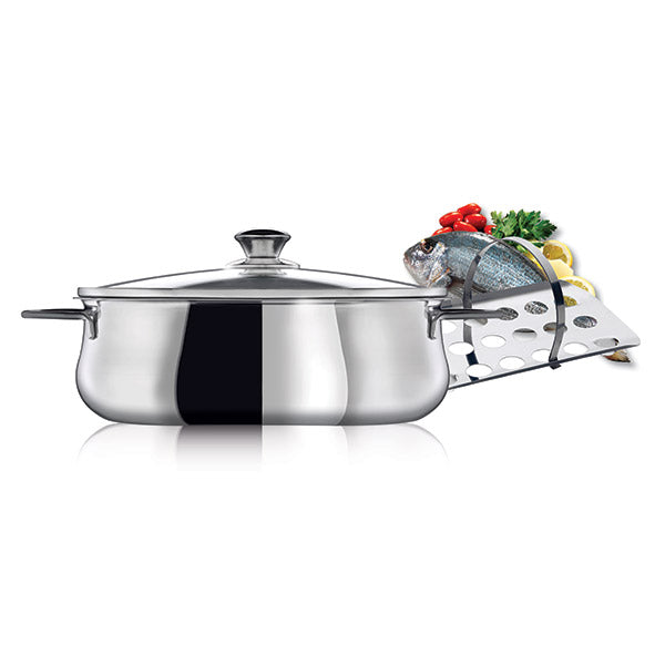 Faitout ovale Superchef 30 cm avec couvercle en verre et grille  Inoxriv - Mathon - 3