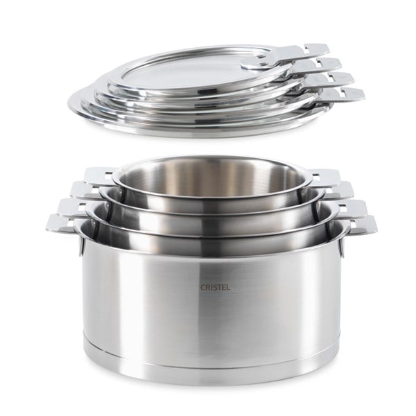 Lot 4 casseroles inox Strate sans manche 14, 16, 18 et 20 cm et 4 couvercles Cristel - Mathon - 1