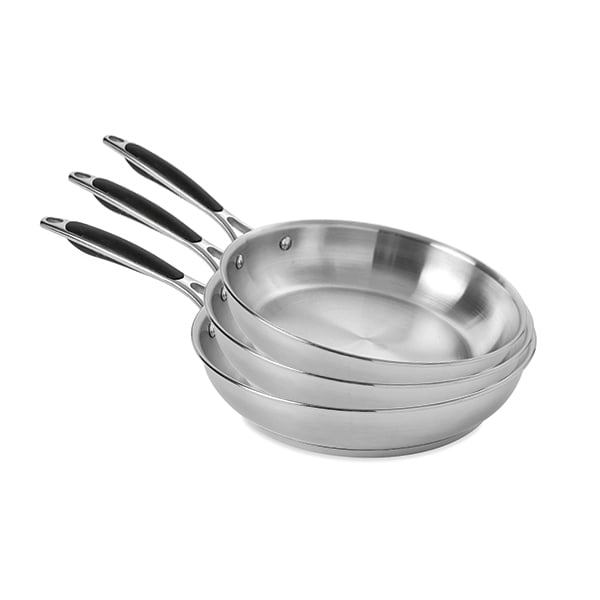 Lot de 3 poêles tout inox 20, 24 et 28 cm Excell