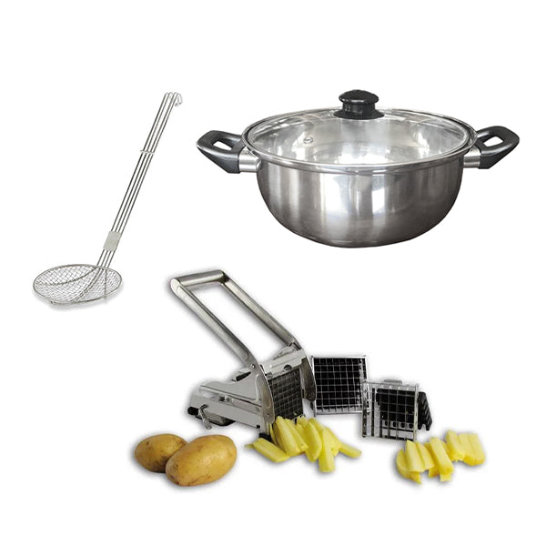 Lot friteuse traditionnelle, coupe-frites et araignée à friture - Mathon - 1