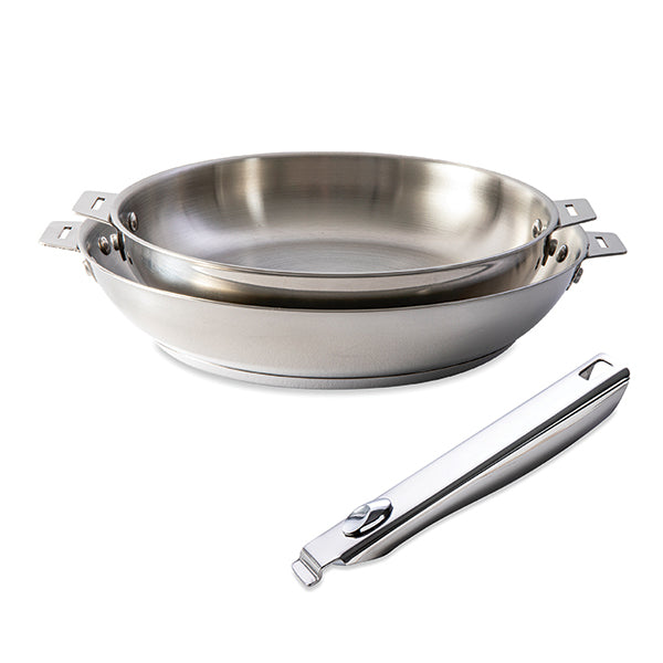 Lot 2 poêles tout inox Clips’Inox 24 et 28 cm et manche amovible Mathon - Mathon - 1
