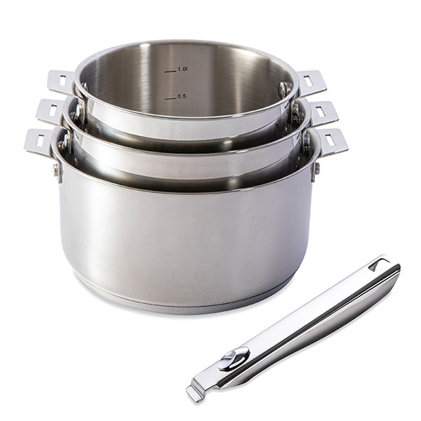 Lot 3 casseroles inox Clips’Inox 16, 18 et 20 cm et manche amovible Mathon - Mathon - 1