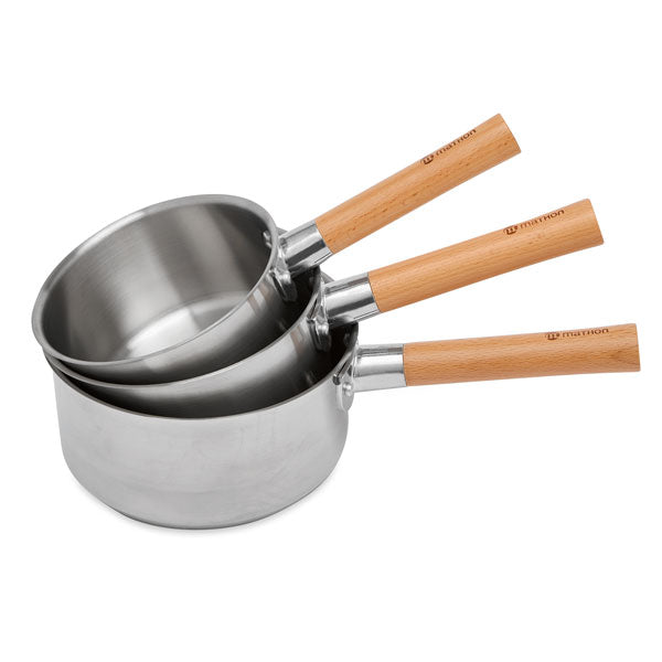 Lot 3 casseroles inox manche bois Natural’Inox 16, 18 et 20 cm Mathon - Mathon - 1