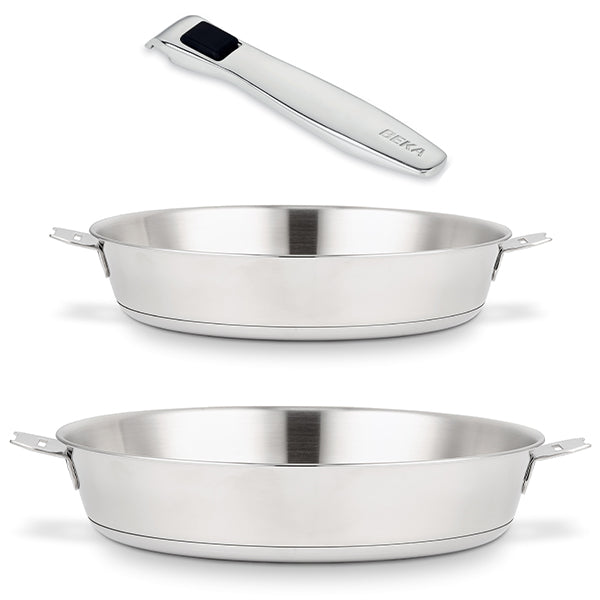 Lot 2 poêles tout inox Evolution 24 et 28 cm et manche amovible Beka - Mathon - 1