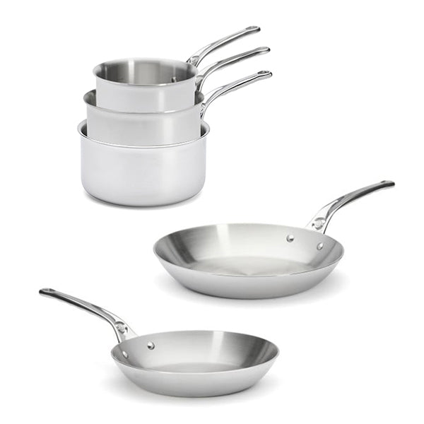 Lot 3 casseroles 16, 18 et 20 cm et 2 poêles 24 et 28 cm tout inox Affinity  De Buyer - Mathon - 1
