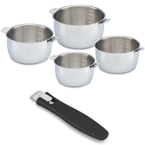 Lot 4 casseroles Select en inox 14, 16, 18 et 20 cm et manche amovible Evolution Clickfix noir Beka - Mathon - 1