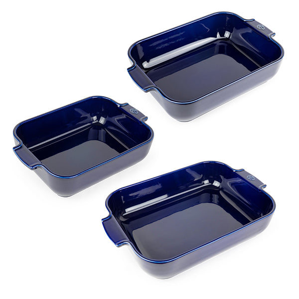 Set de 3 plats à four céramique Appolia rectangulaires bleu 25, 32 et 40 cm Peugeot - Mathon - 1