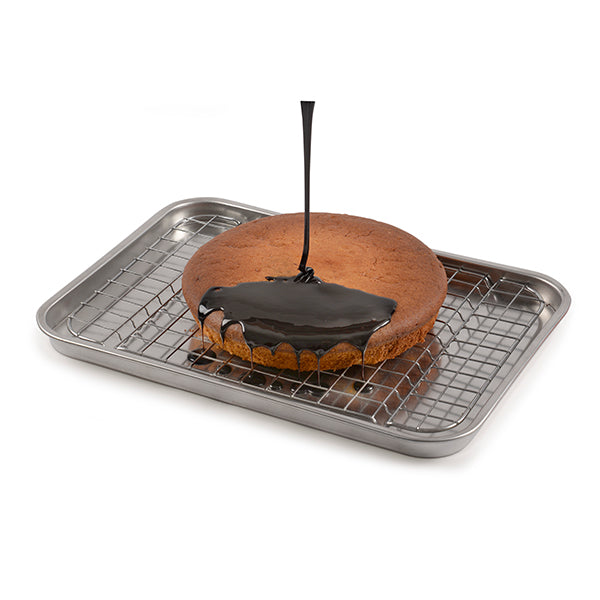 Lot plat à four rectangulaire bas 40 cm et grille 38 cm en acier inoxydable  Steel Pan - Mathon - 2
