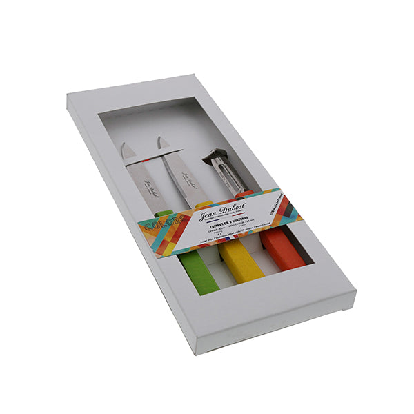 Coffret de 2 couteaux office et 1 éplucheur en bois de hêtre Tradition Colors  Jean Dubost - Mathon