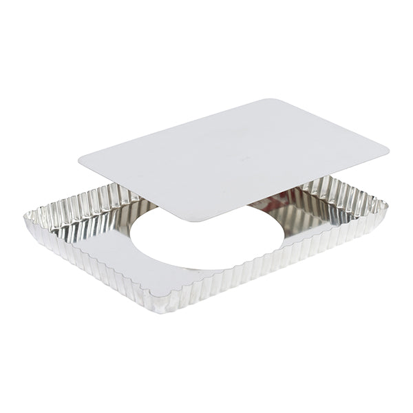 Moule à tarte rectangulaire en fer blanc fond amovible bords cannelés Gobel - Mathon - 1