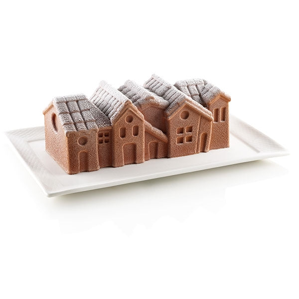Moule à bûche 3D en silicone village enneigé Silikomart - Mathon - 1