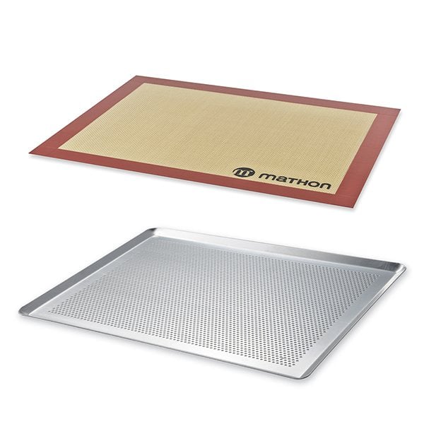 Lot Plaque à pâtisserie perforée 40 cm et tapis de cuisson pro Mathon - Mathon - 1