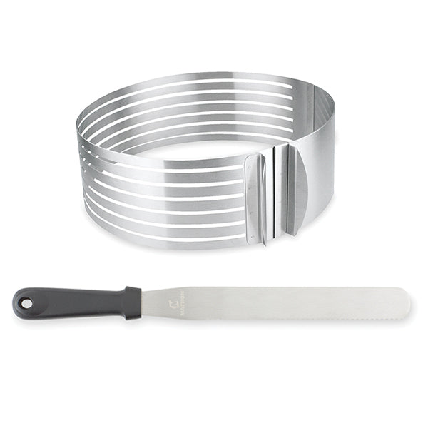 Set couteau à génoise spatule à glaçage et cercle à trancher extensible inox Mathon - Mathon - 1
