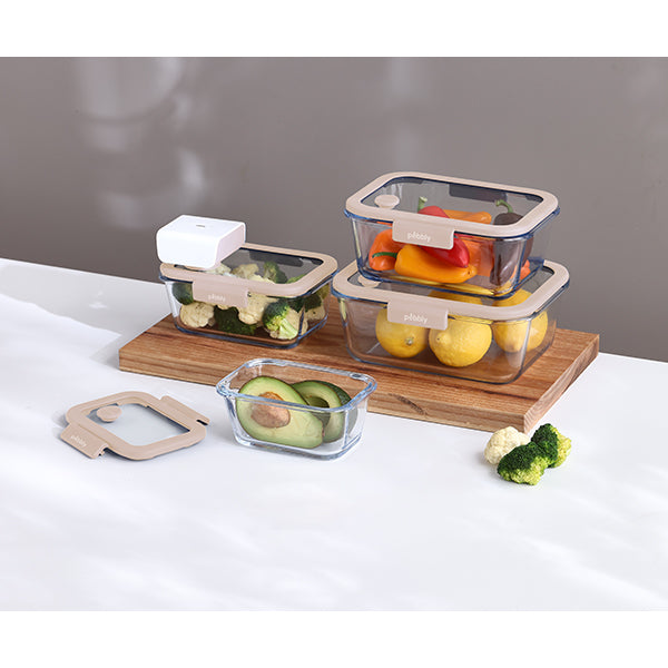 4 boîtes de conservation sous vide 460 ml, 800 ml, 1200 ml et 1900 ml et pompe sous vide  Pebbly - Mathon - 2