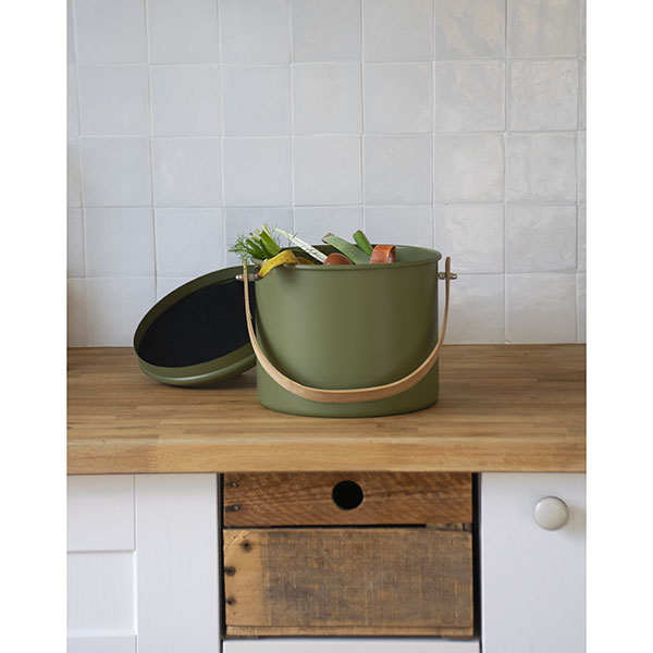 Seau à compost en acier et anse en bambou 7 L  Pebbly - Mathon - 3