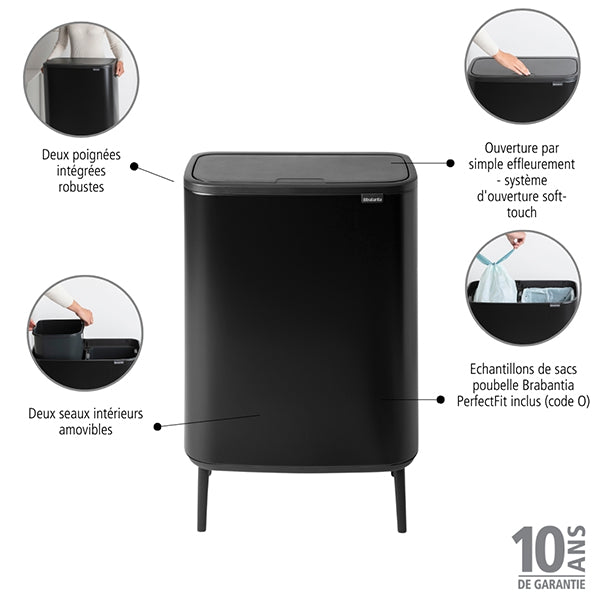 Poubelle rectangulaire avec 2 compartiments Bo Touch Bin Hi noire 60 L Brabantia - Mathon - 3
