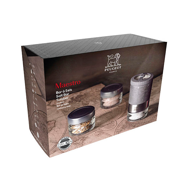 Coffret moulin à sel Maestro à réservoirs interchangeables et 3 sels  Peugeot - Mathon - 1