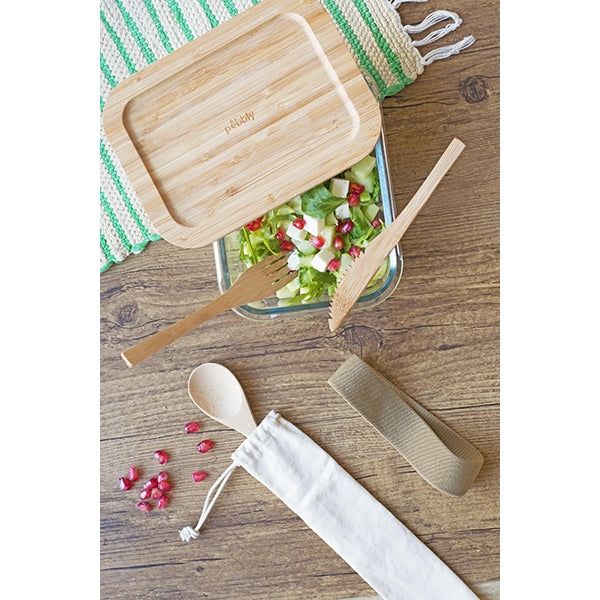 Lunch box avec 3 couverts bambou Pebbly - Mathon - 3