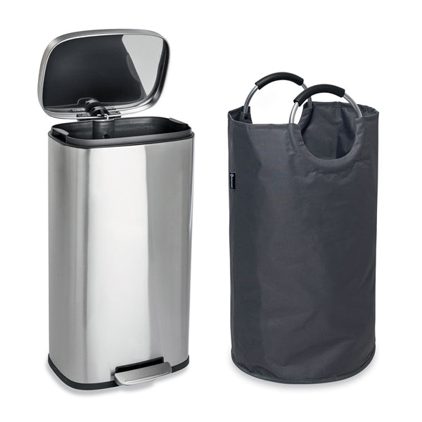 Lot poubelle de cuisine en inox 30 L et grand panier de tri 72 L  Mathon - Mathon - 1