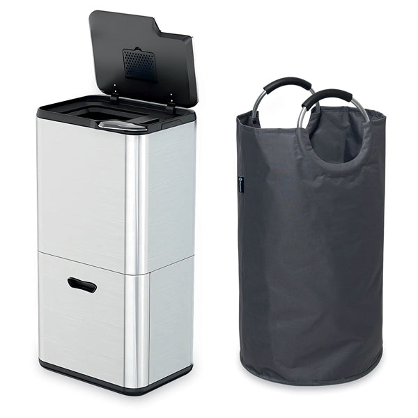 Lot poubelle de cuisine 3 bacs de tri sélectif 63 L inox et grand panier de tri 72 L Mathon - Mathon - 1