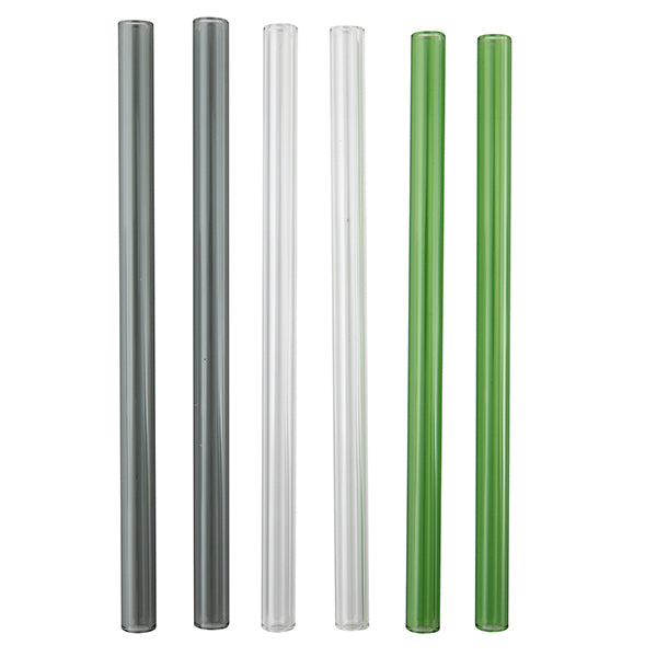 Set de 6 pailles en verre grises, vertes et transparentes avec brosse de nettoyage 21,5 cm Point Virgule - Mathon - 1