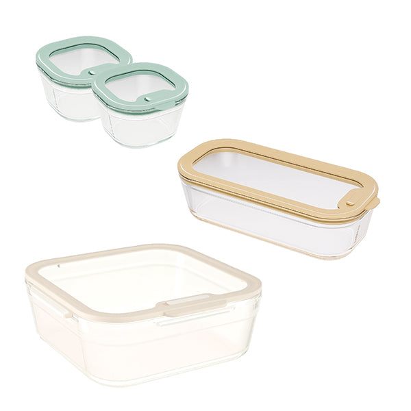 Set 4 boîtes en verre avec couvercles 240, 560 et 2900 ml compatibles micro-ondes Pebbly - Mathon - 1
