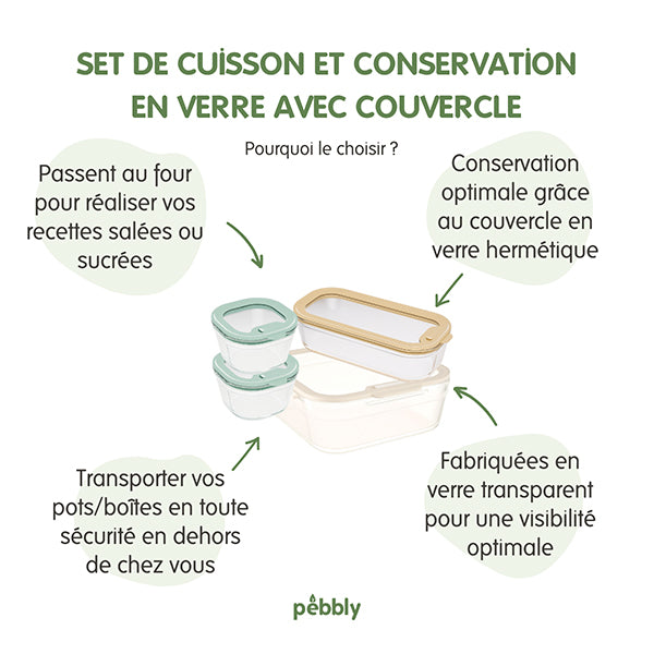 Set 4 boîtes en verre avec couvercles 240, 560 et 2900 ml compatibles micro-ondes Pebbly - Mathon - 3