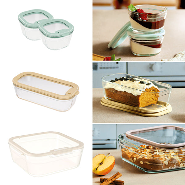 Set 4 boîtes en verre avec couvercles 240, 560 et 2900 ml compatibles micro-ondes Pebbly - Mathon - 4