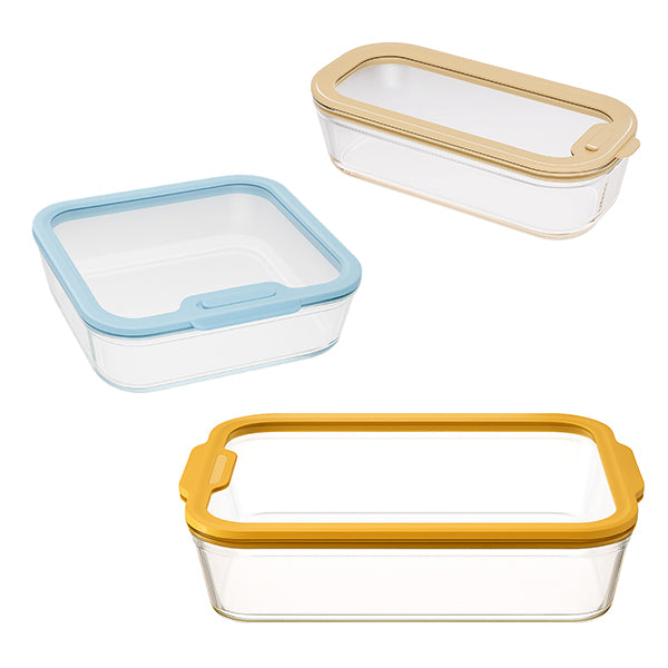 Set 3 boîtes en verre avec couvercles 560, 1370 et 3850 ml compatibles micro-ondes Pebbly - Mathon - 1