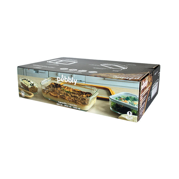 Set 3 boîtes en verre avec couvercles 560, 1370 et 3850 ml compatibles micro-ondes Pebbly - Mathon - 7