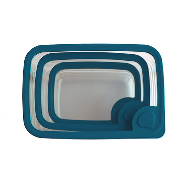 Set 3 boîtes en verre rectangulaires avec couvercles silicone 720, 1500 et 2900 ml compatibles micro-ondes Pebbly - Mathon - 5