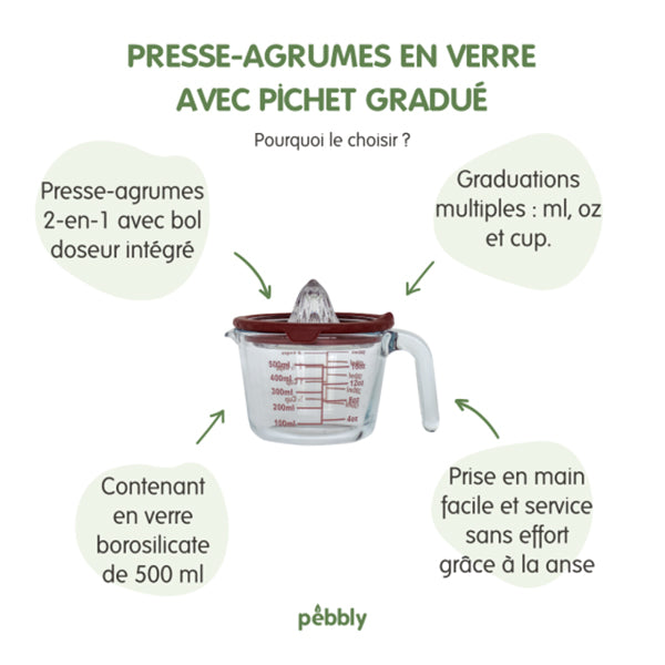 Presse-agrume manuel avec pichet gradué en verre 500 ml Pebbly - Mathon - 3