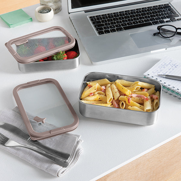 Boîte de conservation rectangulaire en inox avec couvercle en verre 700 ml compatible micro-ondes  Mathon - Mathon - 4