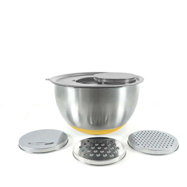 Set 3 bols en inox 1.4 L, 2.8 L et 4.7 L avec couvercles et 3 râpes interchangeables Pika - Mathon - 3