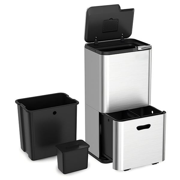 Lot poubelle de cuisine 3 bacs de tri sélectif 63 L inox et grand panier de tri 72 L Mathon - Mathon - 2