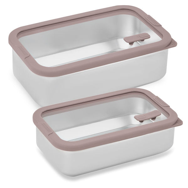 Lot 2 boîtes de conservation rectangulaire en inox avec couvercles en verre 700 ml et 1,65 L compatibles micro-ondes  Mathon - Mathon - 1