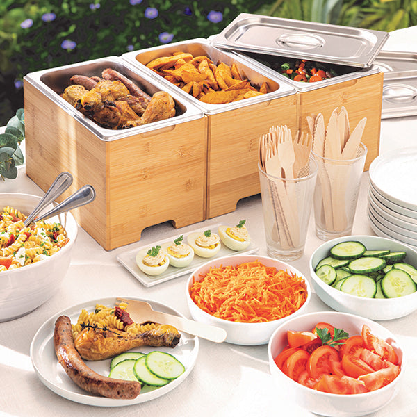 Lot de 2 bacs gastro avec couvercles en inox et supports bambou Mathon - Mathon - 3