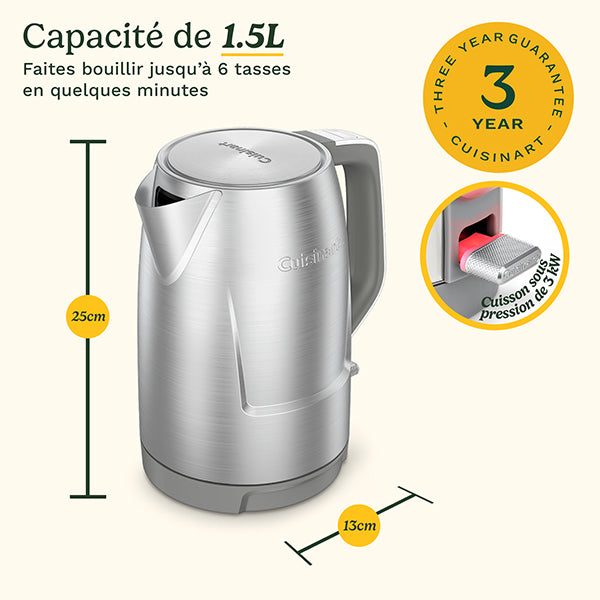 Bouilloire électrique en inox sans fil 1,5 L 3000 W Core Collection JK1600E Cuisinart - Mathon - 6