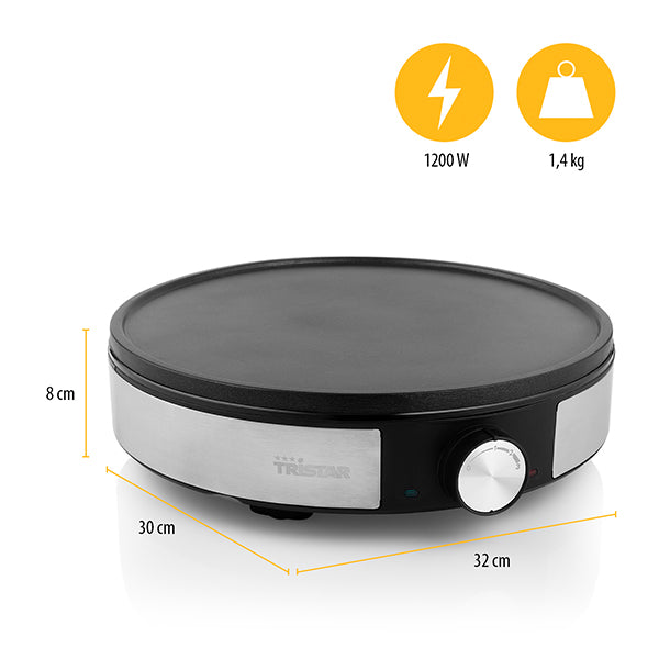 Crêpière électrique 30 cm avec thermostat 1200 W grise BP-2638 Tristar - Mathon - 3