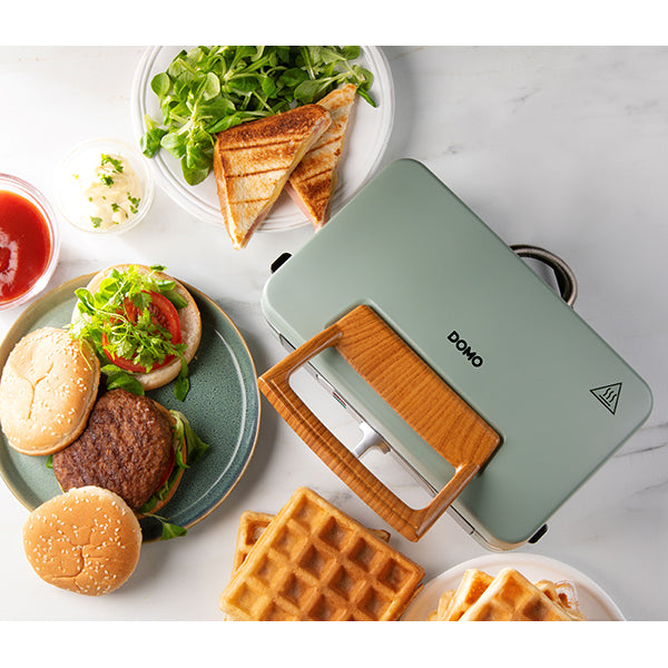 Appareil 3-en1 croque, gaufre et grill Snackmaker coloris sauge 1000 W DO9276C Domo - Mathon - 2